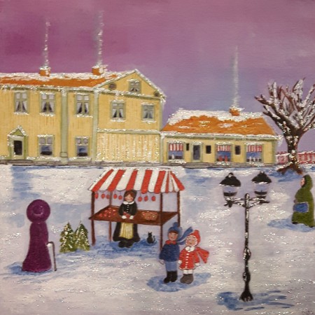 Akryl på indiskt handgjort akvarellpapper 30 x 30 cm. 